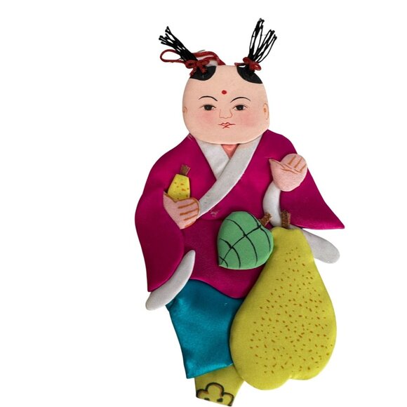 Set Of 6 Vintage Chinese Silk & Cardboard Ornaments Folk Figures 6" No Box - Picture 2 of 9